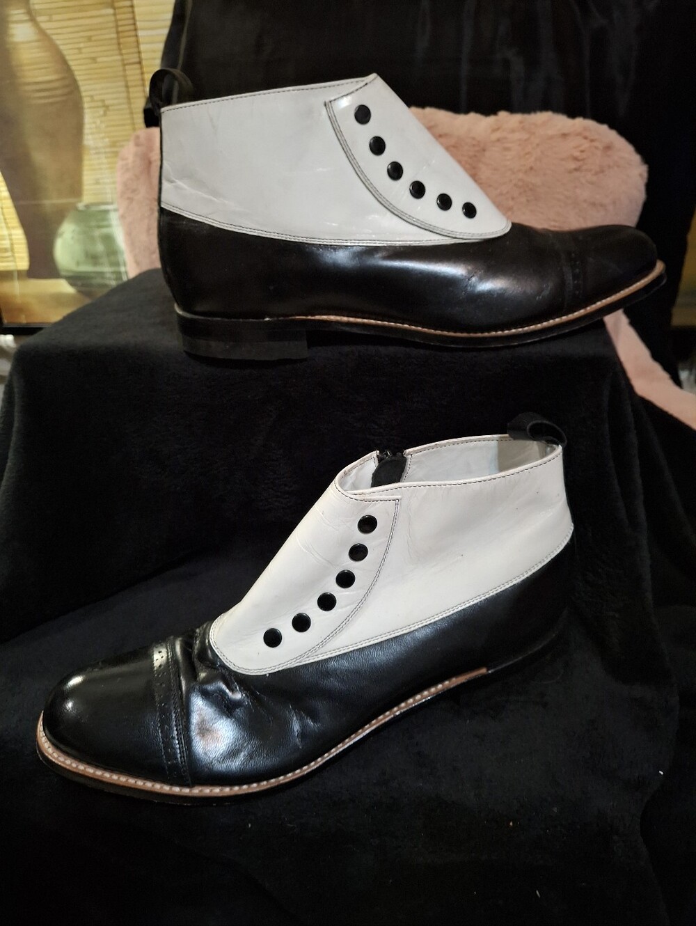 Stacy Adams Black and White Two-Tone Cap-Toe Dress Boots